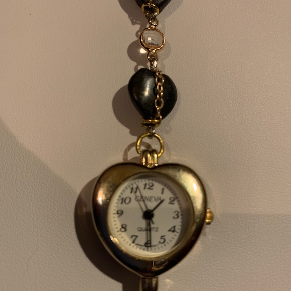 Original One of a Kind Hematite Heart and Gold Chain Clock Drop Necklace - Picture 12 of 15